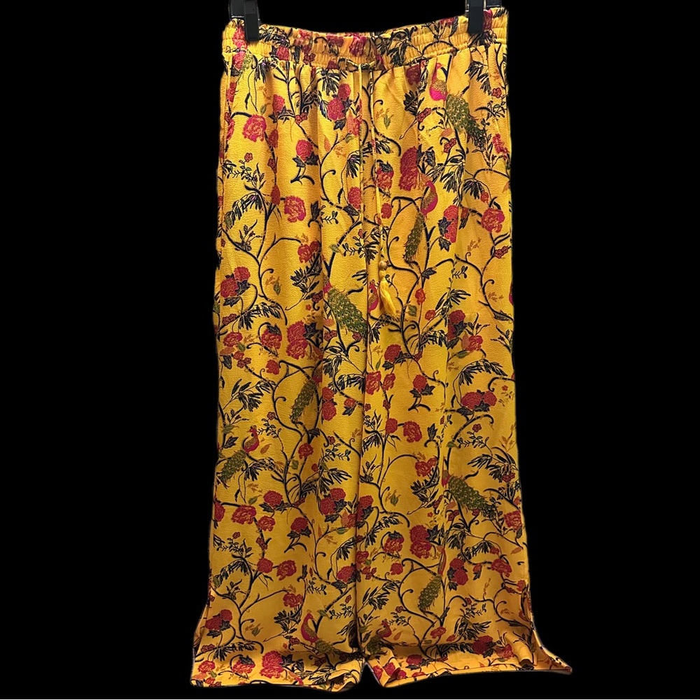 Rose & Olive Yellow Floral Pants wide leg size M